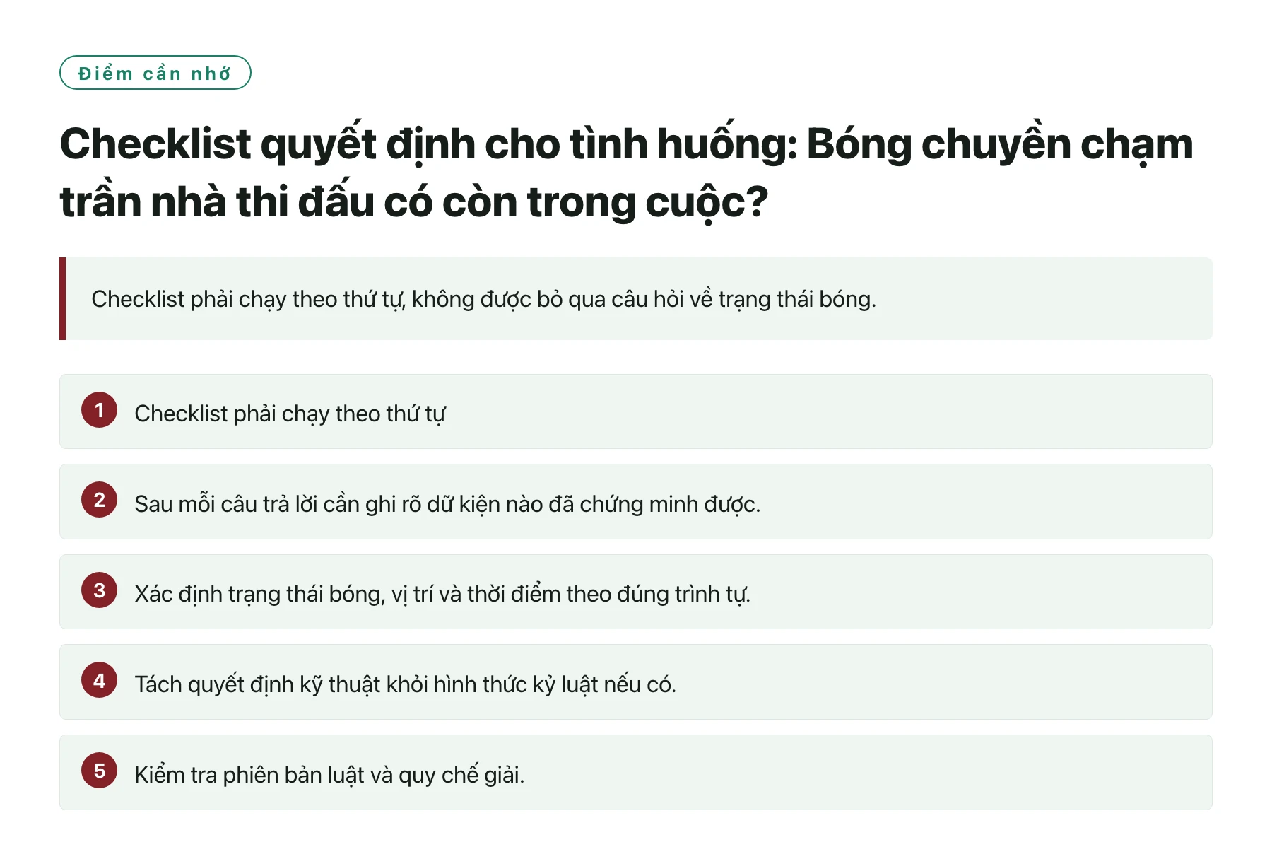 Checklist quyết định cho tình huống: Bóng chuyền chạm trần nhà thi đấu có còn trong cuộc?——全文要点速览
